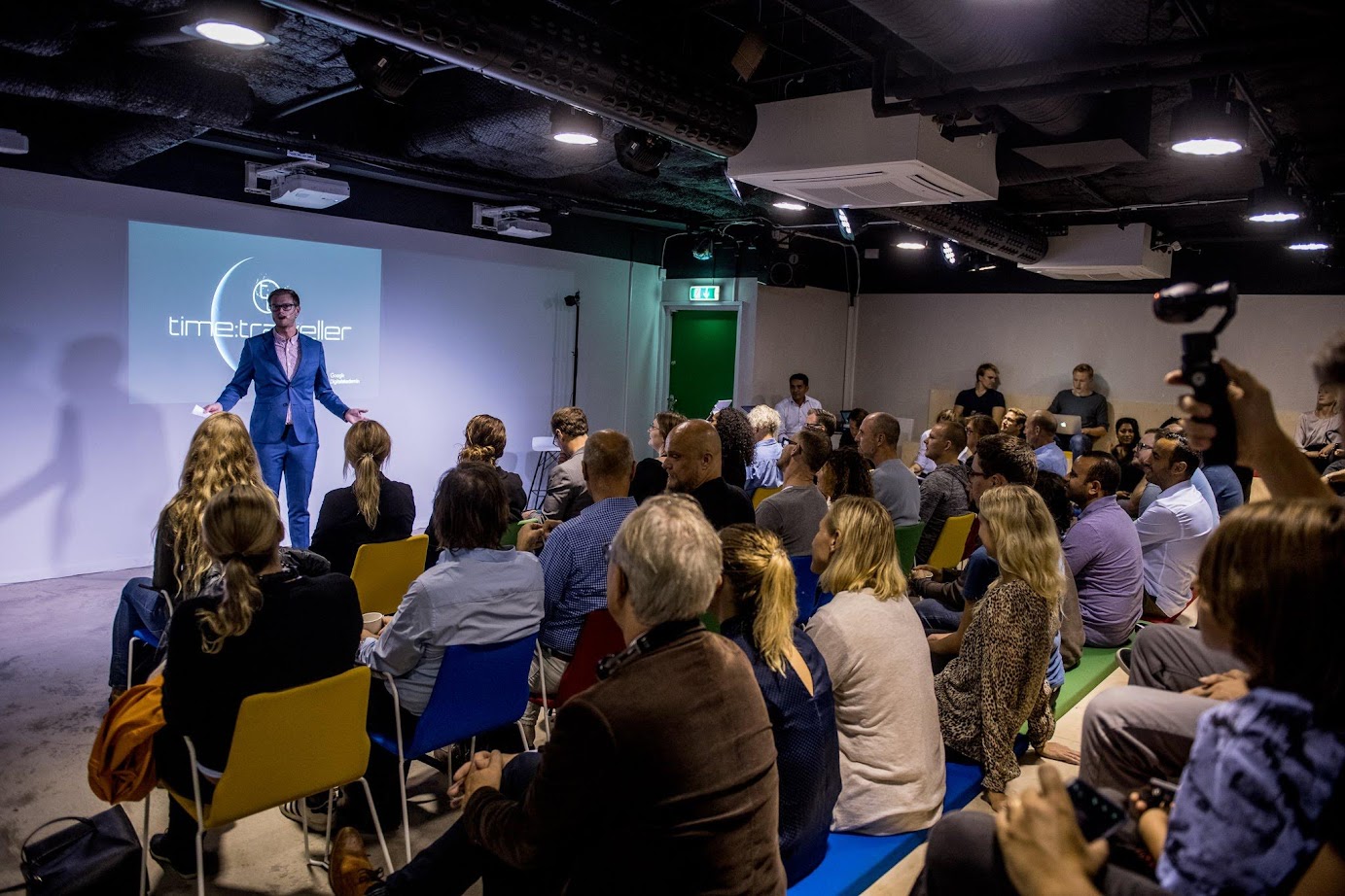 David presenting time:traveller at a Google event